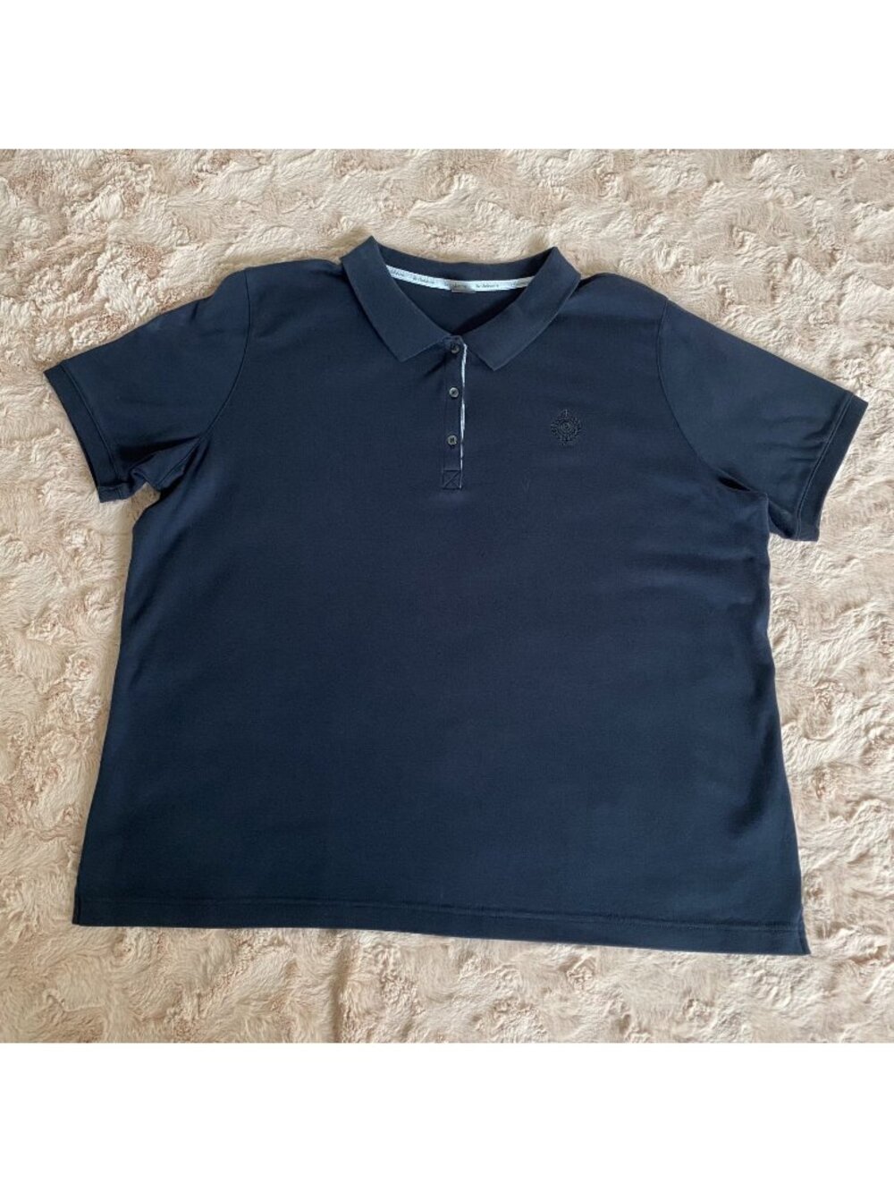 Liz Claiborne Womens 2X Navy Short Sleeve Collared Polo Shirt Logo Cotton